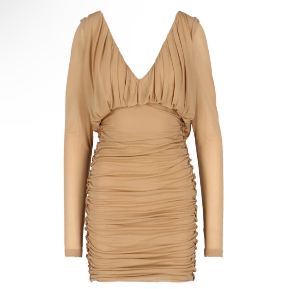 Saint Laurent Drapped Mini Dress Beige